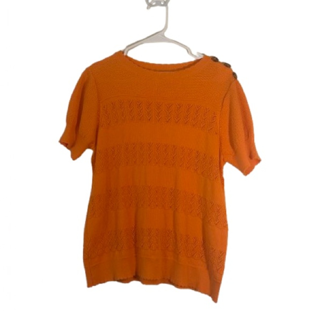 Kaily K Vibrant Orange Knit Short Sleeve blouse